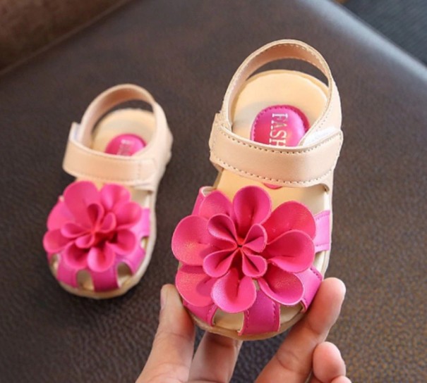 Sandalias de niña con flor rosa oscuro 24,5