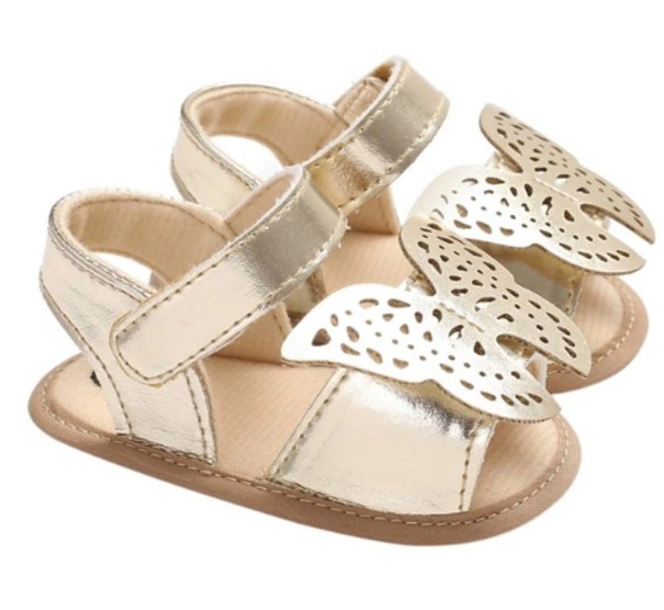 Sandalias de niña con lazo dorado 19
