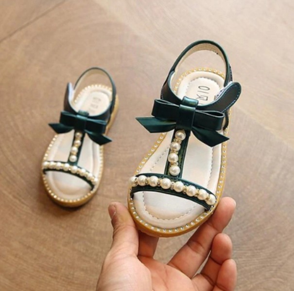 Sandalias de niña con perlas verde oscuro 24,5