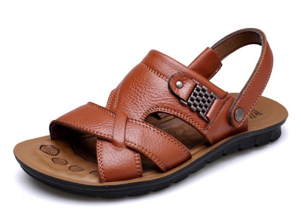 Sandalias de piel para hombre Sam marrón claro 44