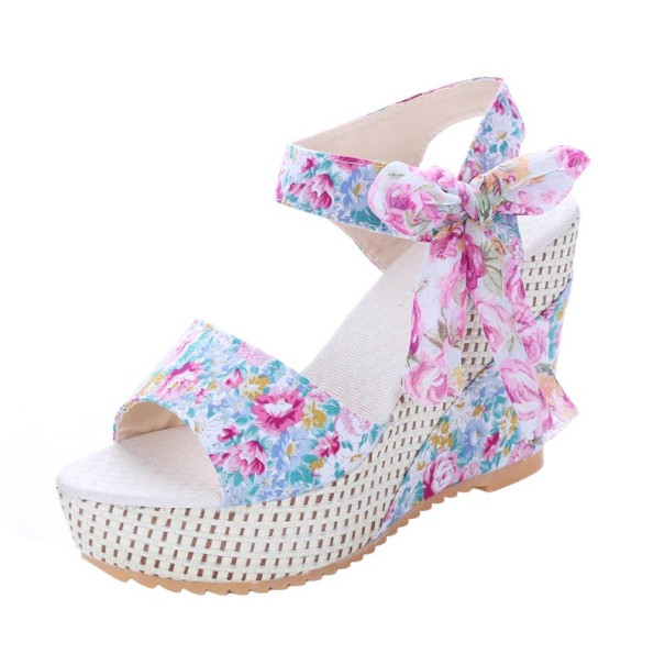Sandalias de plataforma para mujer con flores azul claro 37