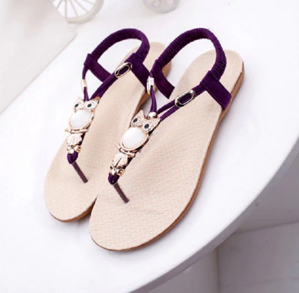 Sandálias femininas com pendente em forma de coruja roxo 37,5