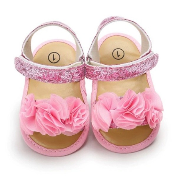 Sandały dziewczęce z kwiatami A332 różowy 0-6 miesięcy