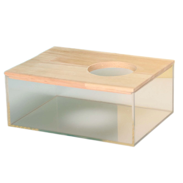 Sandbad für Hamster 21 x 15,5 x 10 cm Acryl- und Holzbadewanne Häuschen mit Öffnung 6,5 cm Hygienisches Umfeld für Nager