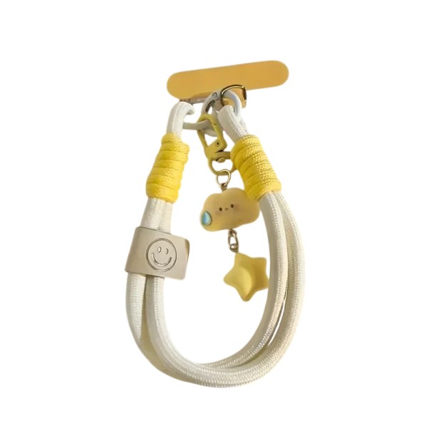 Sangle colorée pour mobile Poutre courte pour poignet Cordons pour téléphone avec pendentif nuage et étoile Chaîne pour appareil photo Porte-clés jaune