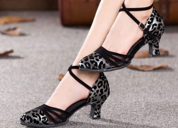 Sapatos de dança femininos - Lodiças leopardas prateado 39 5,5 cm