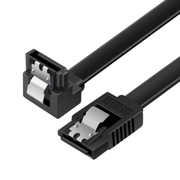 SATA 3.0 adatkábel, 39 cm, merevlemezekhez, gyors átvitelhez, 6 Gbps-os derékszögű, ferde csatlakozóval, SSD, HDD és notebook PC fekete