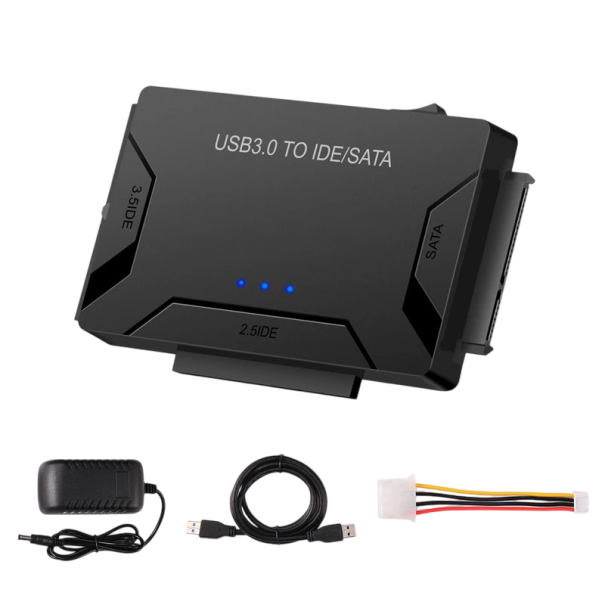 SATA IDE til USB 3.0 adapter med strøm til 2,5 og 3,5 HDD/SSD drev 12V DC adapter USB 3.0 kabel 1m 1