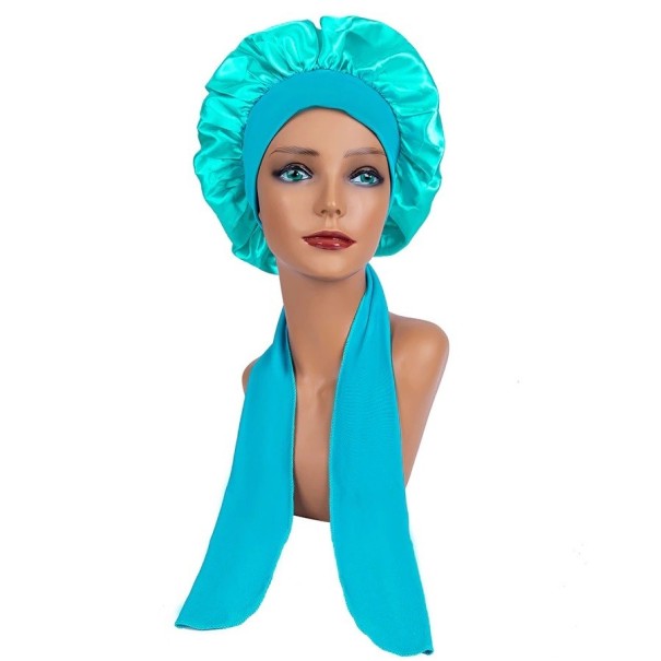 Satijnen slaapmuts voor dames met bandje turquoise