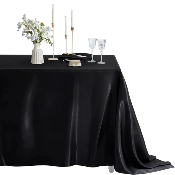 Satin Tablecloth 145 x 200 cm Rectangular Glossy Tablecloth for Festive Table Decoration for Weddings and Celebrations Various Colour Options black