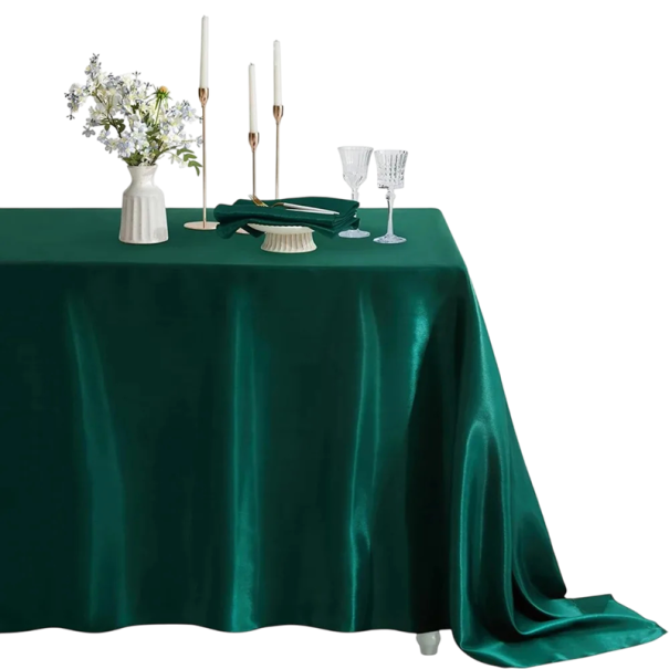 Satin Tablecloth 145 x 300 cm Rectangular Glossy Tablecloth for Long Tables Wedding Decorations Banquets Celebrations Various Colours Elegant Appearance green