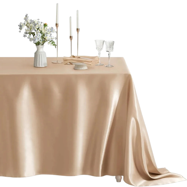 Satin Tischdecke 145 x 220 cm Rechteckige glänzende Tischdecke für Hochzeiten und Feiern Festliche Dekoration Mehrere Farbvarianten beige