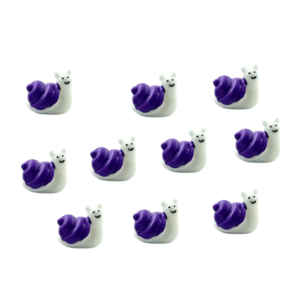 Sats 10 st Mini figur av vit snigel med lila skal 1,2 × 1,4 cm Hartsdekoration för mini trädgårdar, krukor eller akvarier 1