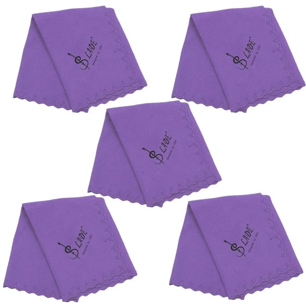 Sats med 5 st rengöringsdukar 34 x 34 cm för saxofon klarinett trumpet flöjt piccolo oboe Bomullstyg med hög absorptionsförmåga Universellt tillbehör lila