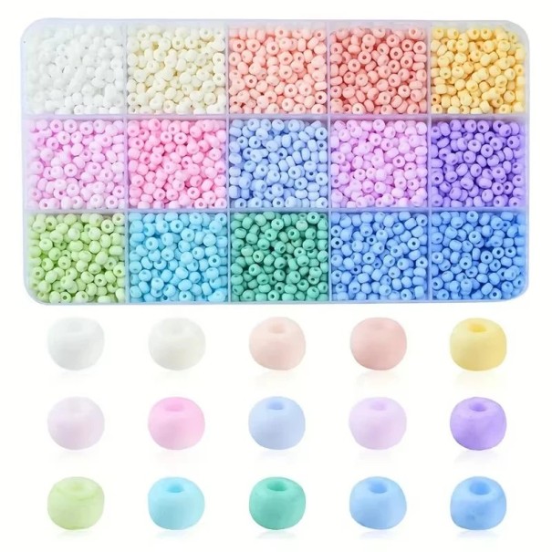 Sats med pärlor 17 x 10 x 2 cm Låda med 15 separata färger Pärlor i fack för smyckestillverkning Färgade pärlor för armband, halsband och kreativt 1