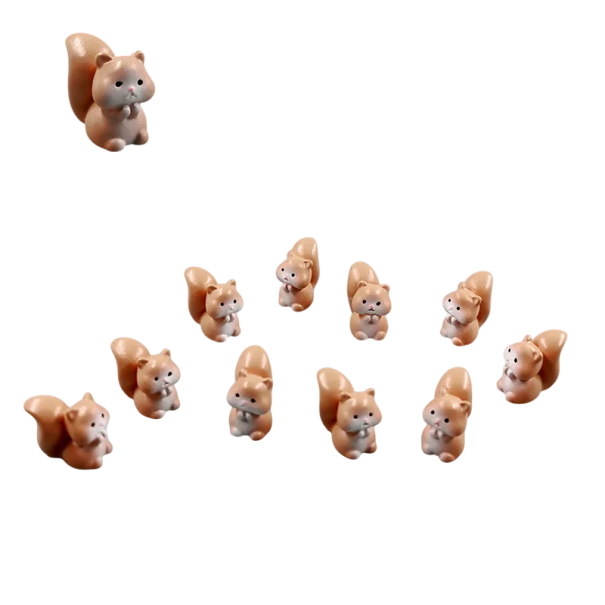 Satsi 10 kpl Mini veverkkafiguuri 1,5 × 1,6 cm Muovinen koriste mini puutarhaan, ruukkuun, akvaarioon tai luovaan askarteluun 2