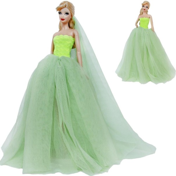 Šaty s vlečkou pro panenku zelená