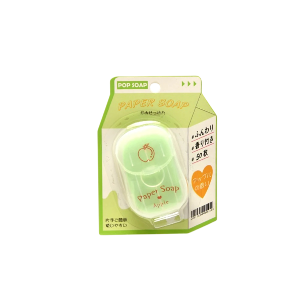 Savon en papier POP SOAP feuilles de savon de voyage 50 pcs étui 6 x 4 cm moussant soluble dans l'eau sans alcool pour se laver les mains Apple