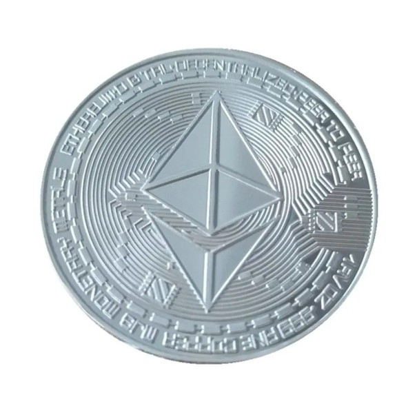 Sběratelská pozlacená mince Ethereum Kovová pamětní mince kryptoměny Imitace krypto mince Ethereum 4 cm stříbrná