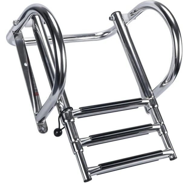 Scala telescopica in acciaio inox per barca 3 gradini pieghevole con due maniglie lunghezza 87 cm acciaio inox Argento per l'accesso dall'acqua alla barca 1