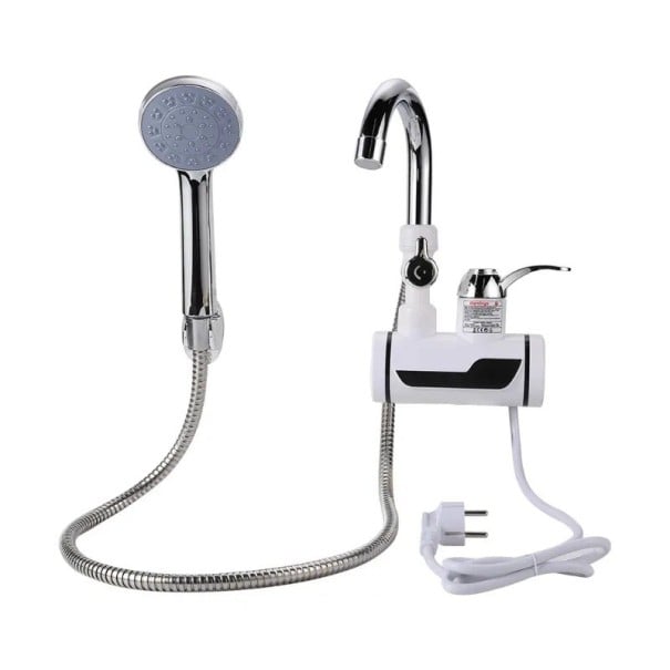 Scaldabagno istantaneo 3000W riscaldamento immediato 370×210 mm ABS metallo bianco scaldabagno elettrico con rubinetto e doccia per il bagno 1