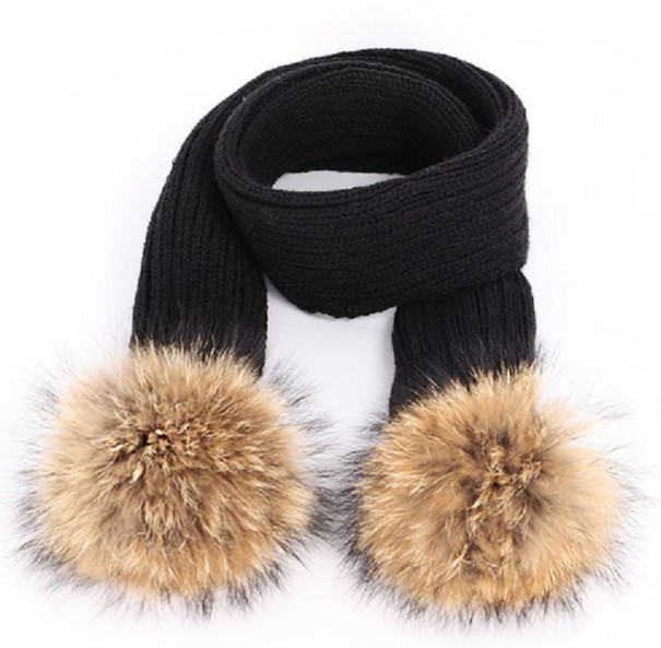 Scarf invernale a maglia per bambini con pompon J3133 nero