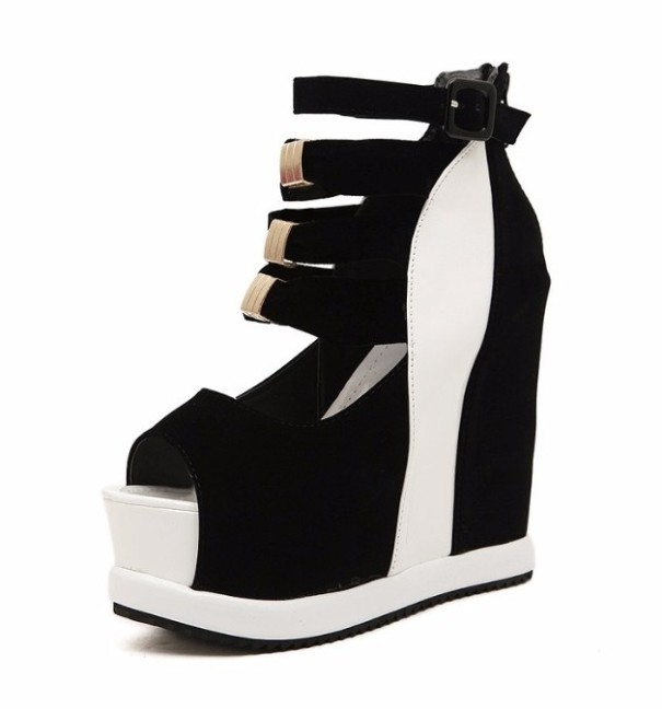 Scarpe con tacco a cuneo per donna con fibbie bianco 40