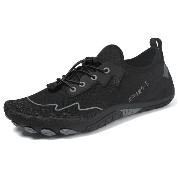 Scarpe da acqua Barefoot slip-on in tessuto traspirante con lacci regolabili e suola in gomma Unisex per nuoto, snorkeling e attività nero 40