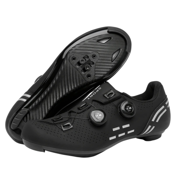 Scarpe da ciclismo unisex con chiusura a doppio rotore e perforazione in nylon cotone EVA struttura rigida per ciclismo su strada nero 37