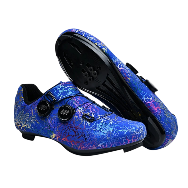Scarpe da ciclismo unisex con chiusura a doppio rotore e suola per attacchi in nylon PU pelle EVA per ciclismo su strada e sportivo blu 47