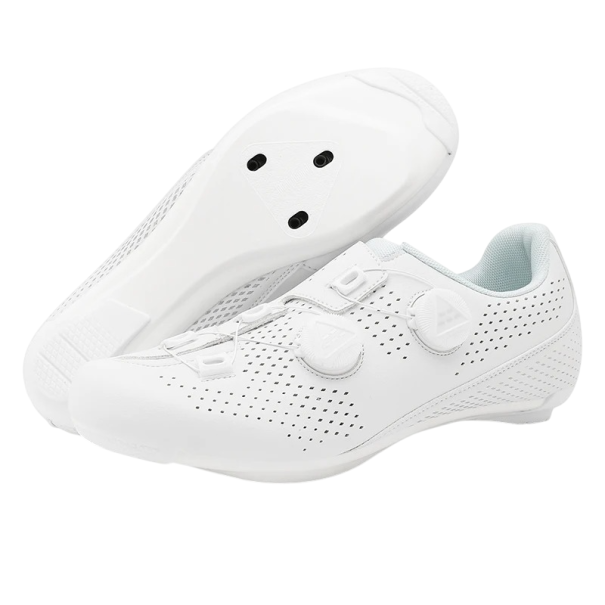 Scarpe da ciclismo unisex con chiusura rotativa e tomaia perforata in nylon PU EVA cotone bianco per ciclismo su strada 44