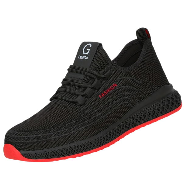Scarpe da lavoro da uomo traspiranti con rete d'aria e suola in gomma, calzature comode per lavoro e uso quotidiano rosso 43