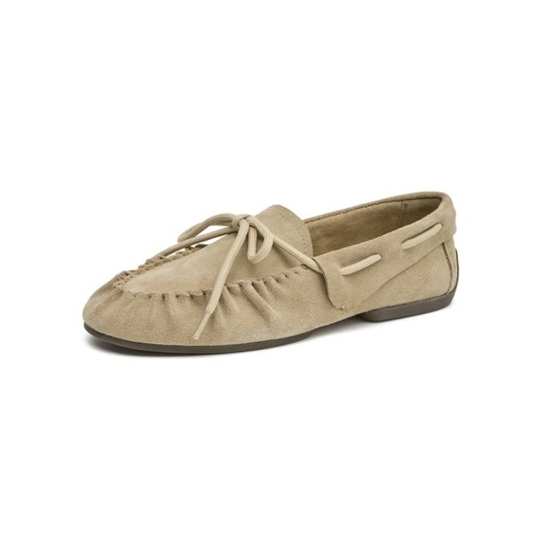 Scarpe formali da donna Mocassini con lacci decorativi Parte anteriore arricciata Tacco a blocco basso Materiale PU pelle e gomma Per ogni giorno beige 41