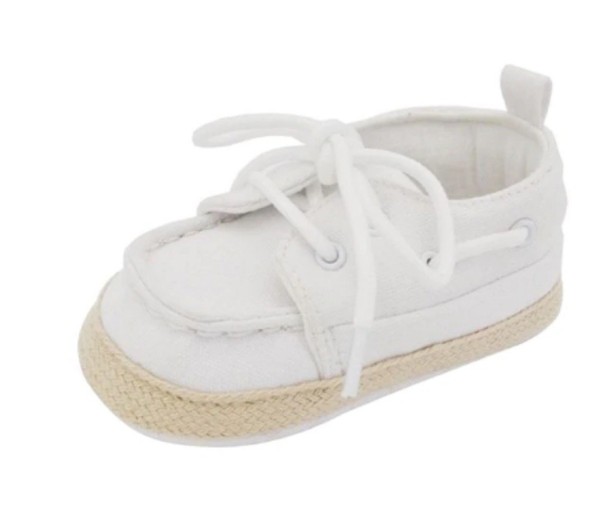 Scarpine in tela per bambini con lacci bianco 0-6 mesi