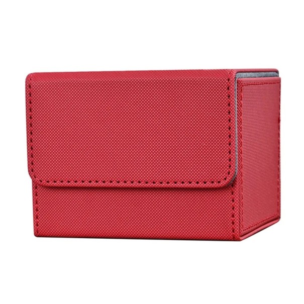 Scatola colorata con interno grigio per mazzi di carte con chiusura magnetica e superficie resistente, adatta per il trasporto e la conservazione domestica rosso