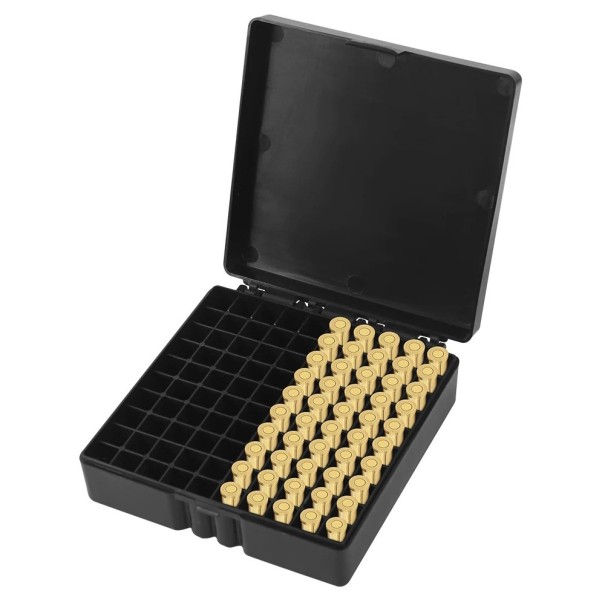Scatola di plastica per munizioni 9 mm con scomparti capacità 100 pz scatola di plastica per organizzazione e conservazione di proiettili nero