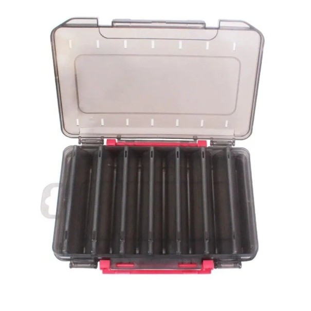 Scatola di stoccaggio doppia per ami e esche 19,5 x 13,5 x 3,5 cm Scatola portatile compatta con scomparti Organizzatore per accessori da pesca Scatola in plastica rigida per attrezzatura da pesca nero