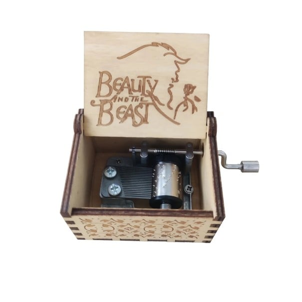 Scatola musicale in legno Beauty and the Beast 6x5x4 cm a carica manuale scatola musicale meccanica decorazione regalo 1