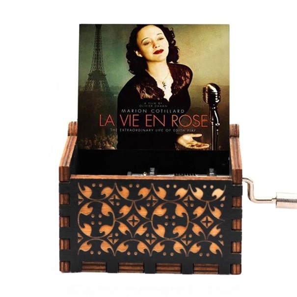 Scatola musicale in legno con motivi di cantante al microfono, carica manuale 6,4 × 5,2 × 4,2 cm, compensato nero, incisione decorativa 1