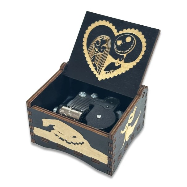 Scatola musicale in legno con motivo coppia nel cuore a carica manuale 6,4 × 5,2 × 4,2 cm compensato nero incisione decorazione regalo 1