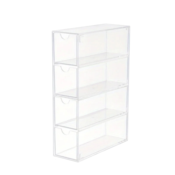 Scatola trasparente per occhiali con 4 cassetti 24,5 x 17,5 x 6,3 cm Organizer per occhiali da sole e da vista Supporto domestico 1