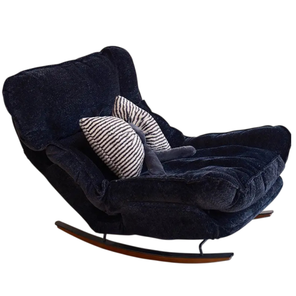 Scaun de leagăn spațios pentru relaxare cu perne voluminoase, dimensiuni 93 x 73 cm, picioare din lemn, pentru living și zonă de relaxare negru