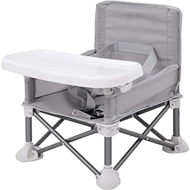 Scaun pliabil portabil pentru copii 30x31x37 cm Scaun de masă din plastic cu scaun înalt Potrivit pentru călătorii, exterior și pentru mâncat Mobilier pentru copii gri