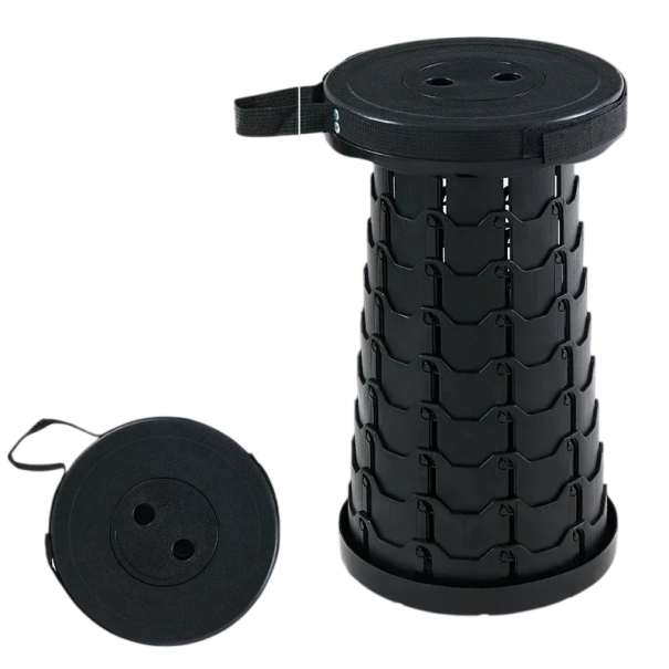 Scaun telescopic pliabil din plastic cu înălțimea de până la 45 cm 25 x 6 cm Scaun portabil ajustabil cu mânere Scaun de camping rezistent negru