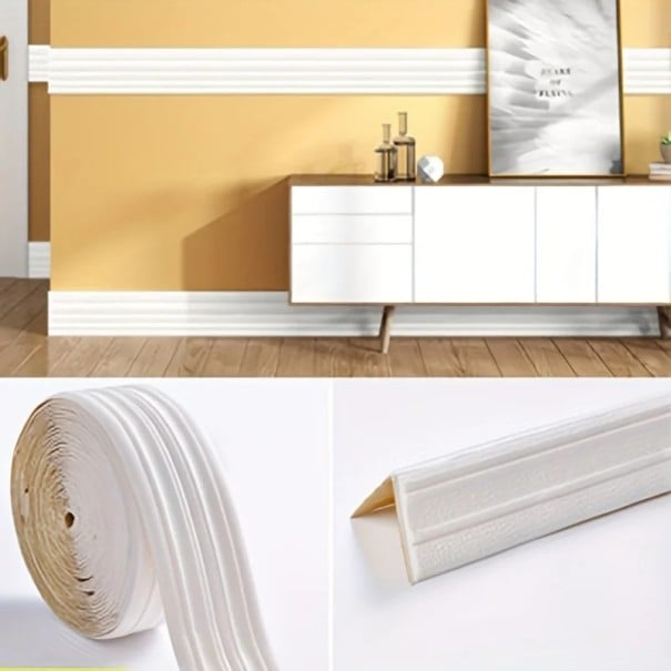 Schaumwandleisten 230 x 14 cm XPE wasserfest selbstklebende dekorative Leiste schützendes Wandpaneel für die Wand weiß