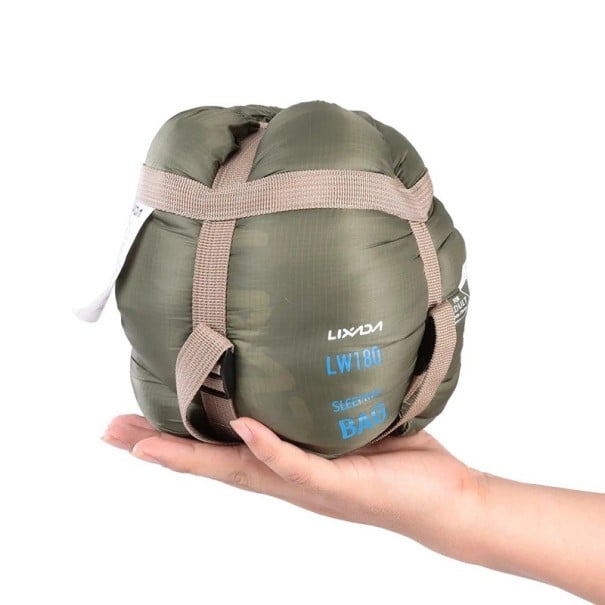 Schlafsack 190 x 75 cm für Temperaturen von 9-15°C, Kompressionssack, Nylon und Baumwolle, Verpackung 29 x 12 cm, 1 * Schlafsack grün