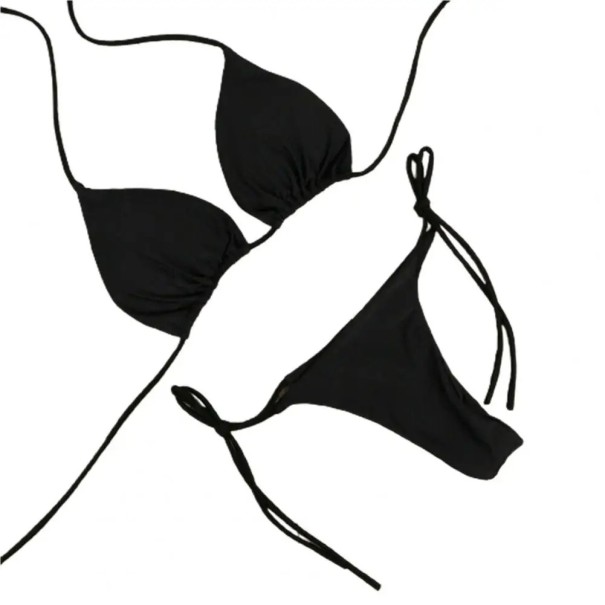 Schlichter Damen Triangel Bikini mit Bindebändern im Nacken und an den Seiten Minimalistisch geschnittene Bademode für Sommer und Urlaub schwarz S