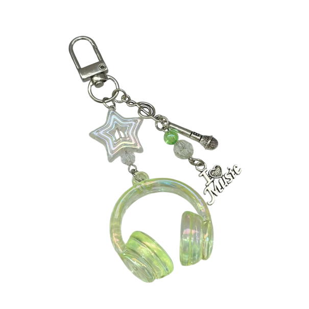 Schlüsselanhänger 5 cm Transparente Kopfhörer Mini Mikrofon Stern Plastische Dekoration für Rucksack Handtasche Musikalisches Zubehör grün