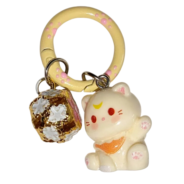 Schlüsselanhänger Harz Universelle Größe Niedliche Katzen mit Blume Schlüsselanhänger Rucksack Handtasche Dekoration Geschenk für Frauen beige