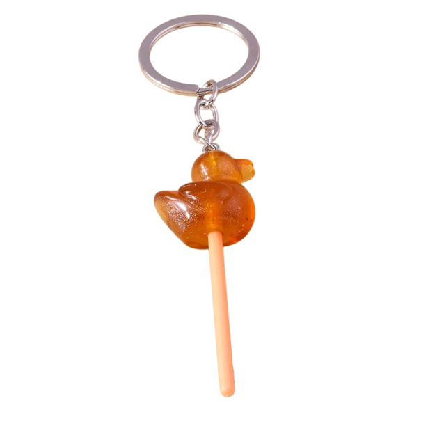 Schlüsselanhänger mit Lutscher 12 cm Harzanhänger in Form einer Ente Süße Dekoration für Schlüssel Rucksack Handtasche Geschenk für Kinder braun